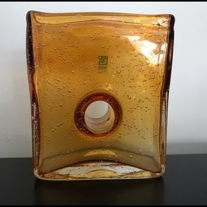 Chive CA yellow modern square bubble glass art vase with label